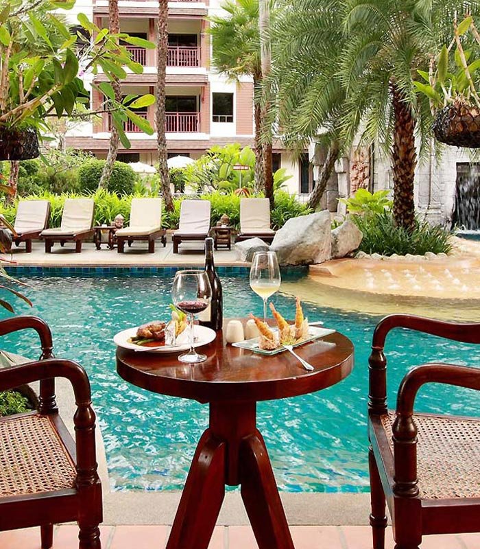 Poolside dining at Kata Palm Resort