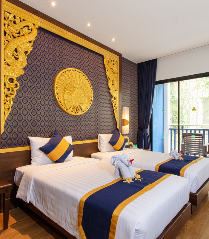 Superior room with blue and gold Thai detailing